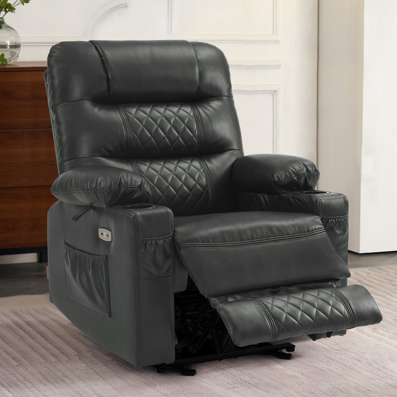 M MCombo Relaxsessel mit Liegefunktion, Fernsehsessel elektrisch verstellbar, TV Sessel, Recliner Chair, atmungsaktiver Kunstleder, USB & Getränkehalter, Wohnzimmer, Braun 7033