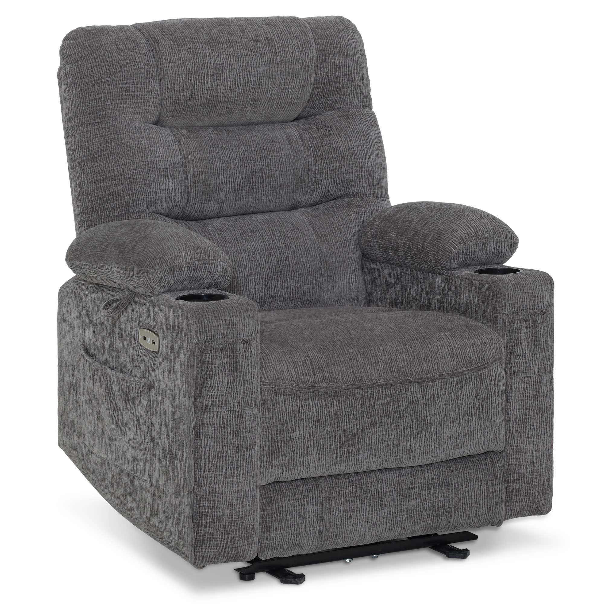 M MCombo recliner chair with reclining function, electrically adjustable TV chair, TV armchair, recliner chair, breathable artificial leather, USB &amp; cup holder, living room, brown 7033