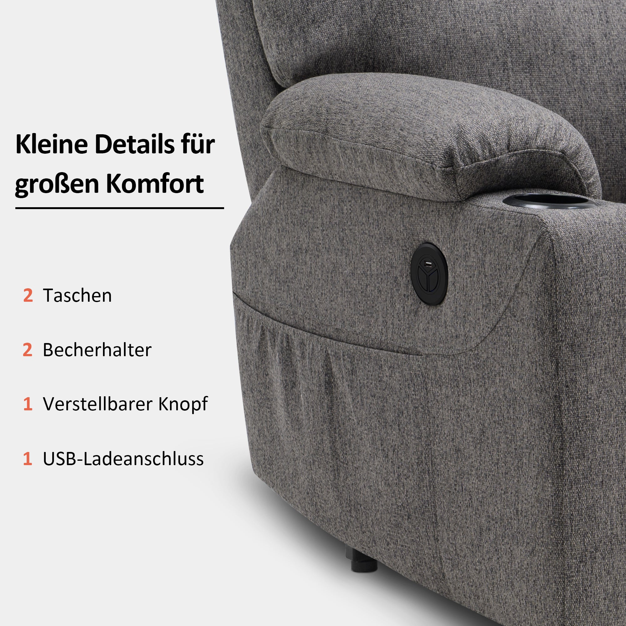 M MCombo Fernsehsessel mit Aufstehhilfe Elektrisch, Relaxsessel mit Liegefunktion bis 140°, Massagesessel mit Wärmefunktion, Knopf & Fernbedienung Verstellbar, mit USB, 7040
