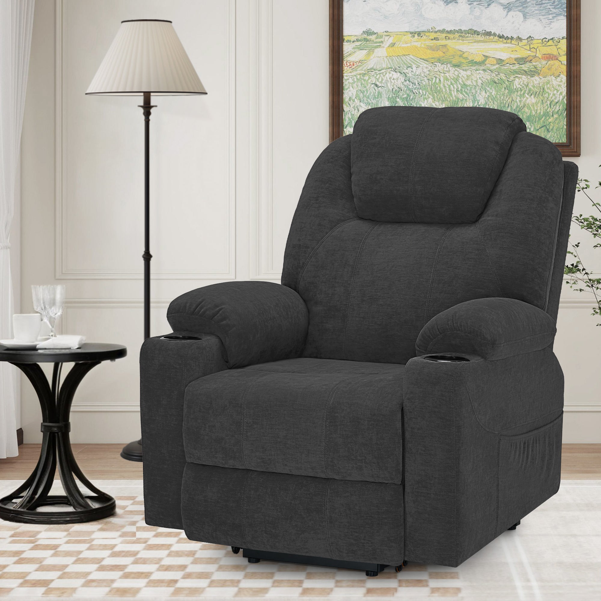 M MCombo Fernsehsessel mit Aufstehhilfe Elektrisch, Relaxsessel mit Liegefunktion bis 140°, Massagesessel mit Wärmefunktion, Knopf & Fernbedienung Verstellbar, mit USB, 7040