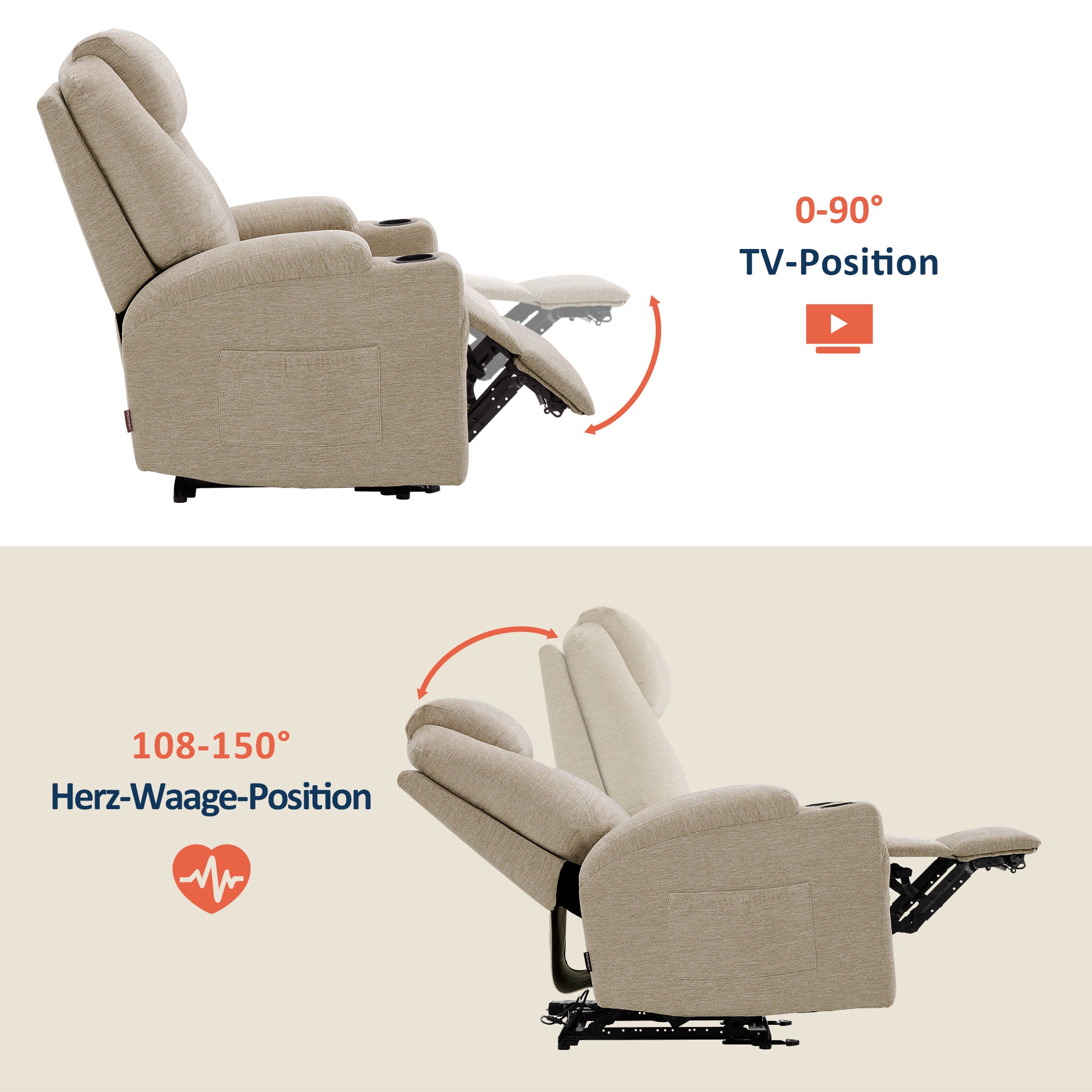 MCombo Elektrisch Relaxsessel Massagesessel Fernsehsessel Liegefunktion Vibration Heizung 7061