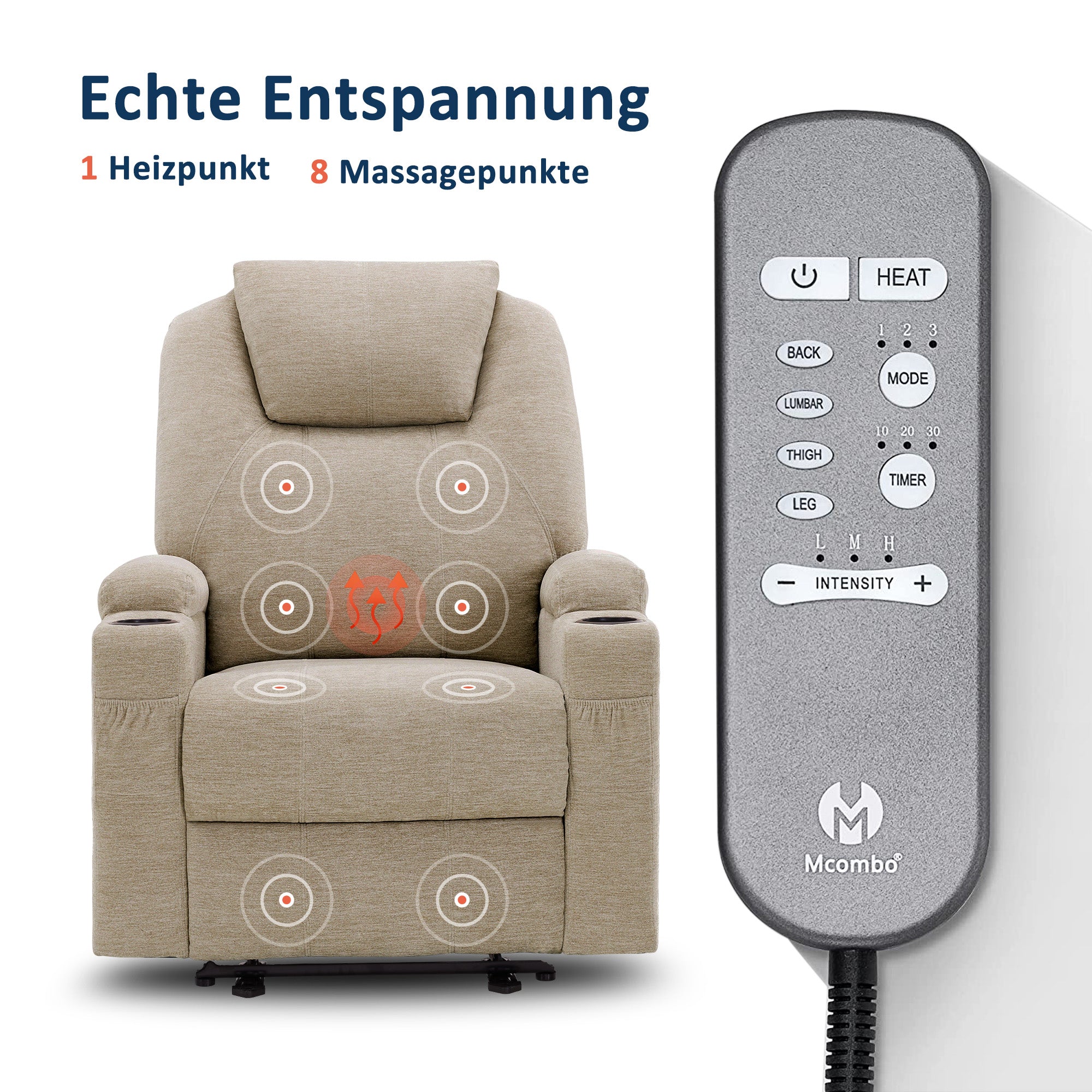 MCombo Elektrisch Relaxsessel Massagesessel Fernsehsessel Liegefunktion Vibration Heizung 7061