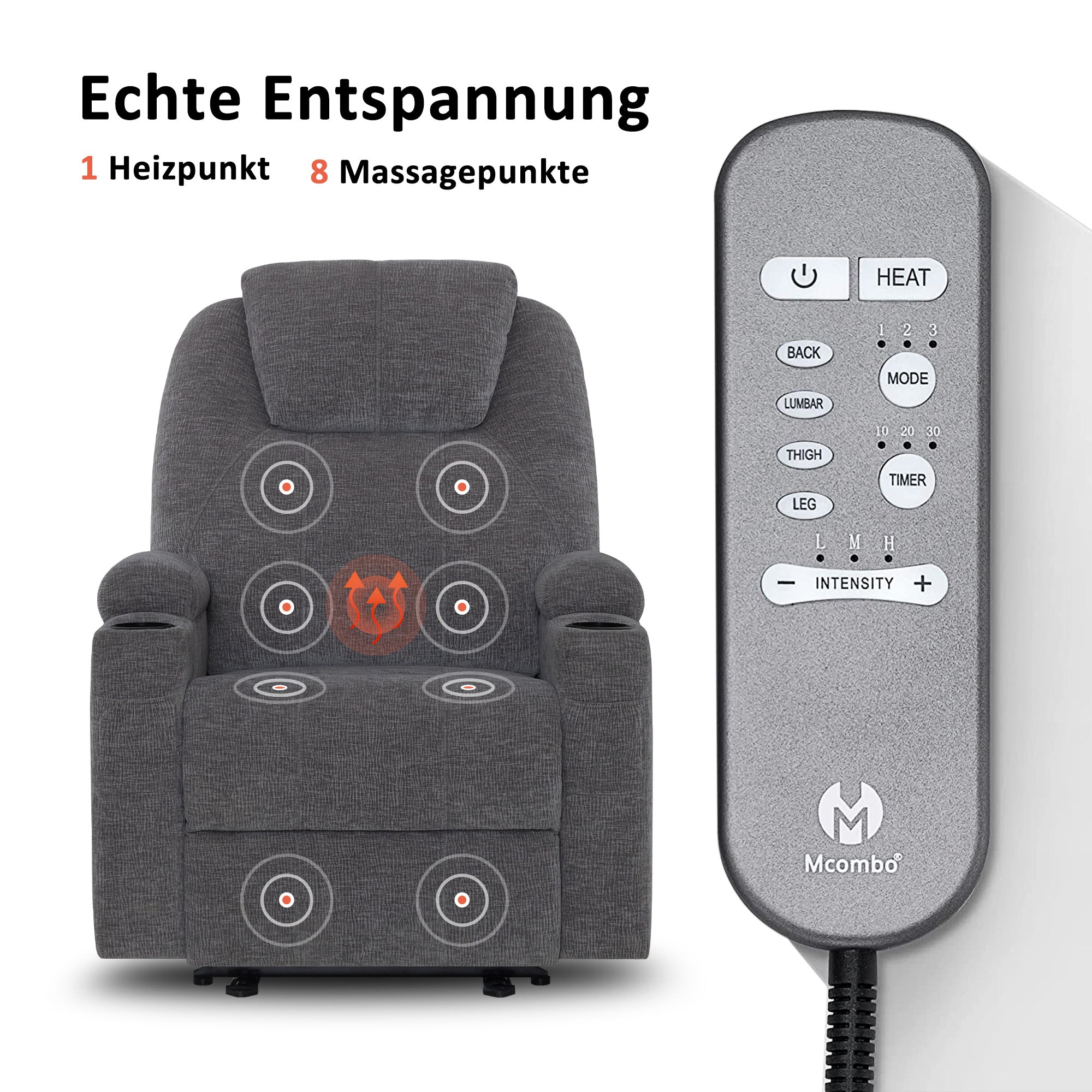 MCombo Elektrisch Relaxsessel Massagesessel Fernsehsessel Liegefunktion Vibration Heizung 7061
