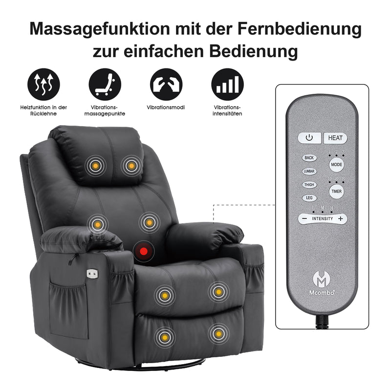 MCombo Elektrisch Relaxsessel Massagesessel 240° Dreh und Schaukel+Heizung+Vibration 7070