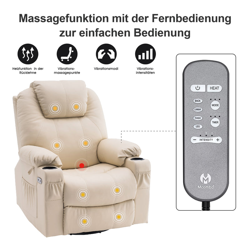 MCombo Elektrisch Relaxsessel Massagesessel 240° Dreh und Schaukel+Hei