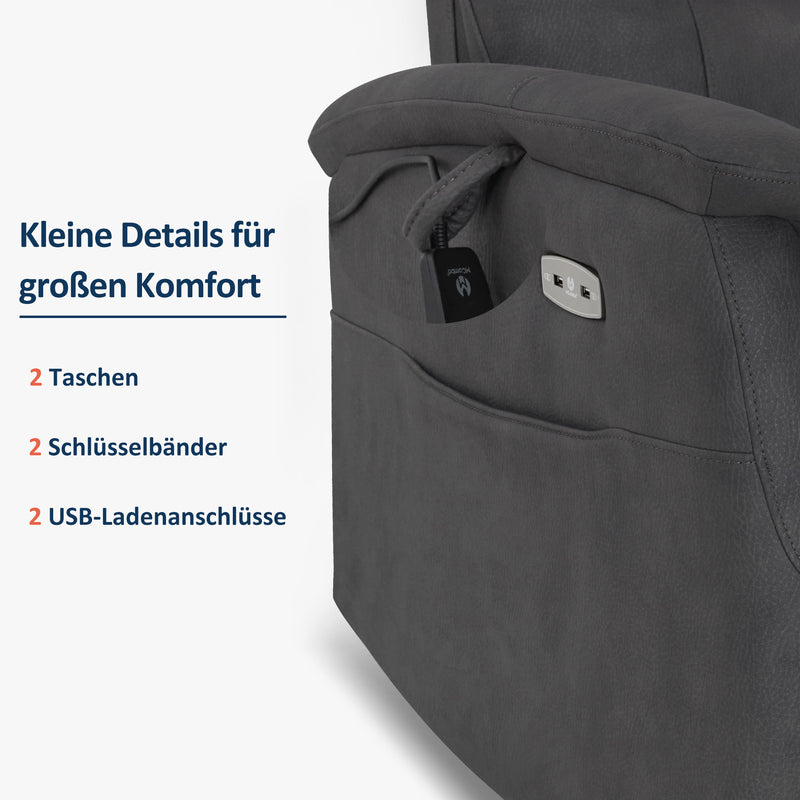 M MCombo Relaxsessel mit Liegefunktion, Fernsehsessel Elektrisch Verstellbar, TV Sessel, Recliner Chair, USB & Seitentasche,  Sessel Wohnzimmer Relax, 7077
