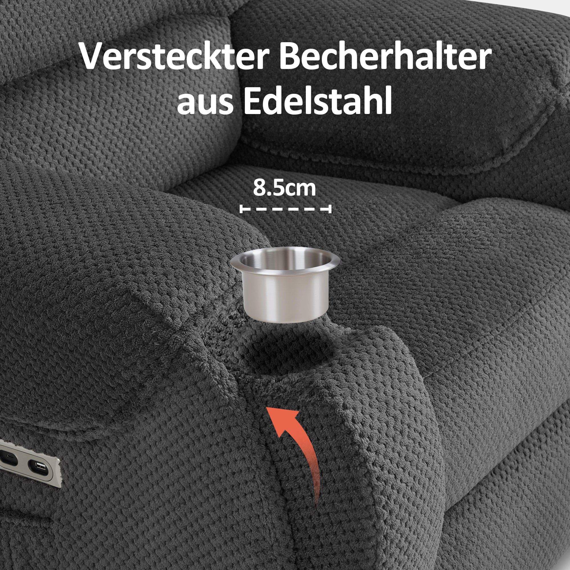 M MCombo Fernsehsessel mit Aufstehhilfe Elektrisch, mit Massage & Heizung, Relaxsessel mit Liegefunktion bis 145° 35D Vollschaum-Sitzkissen Versteckte Becherhalter 7252
