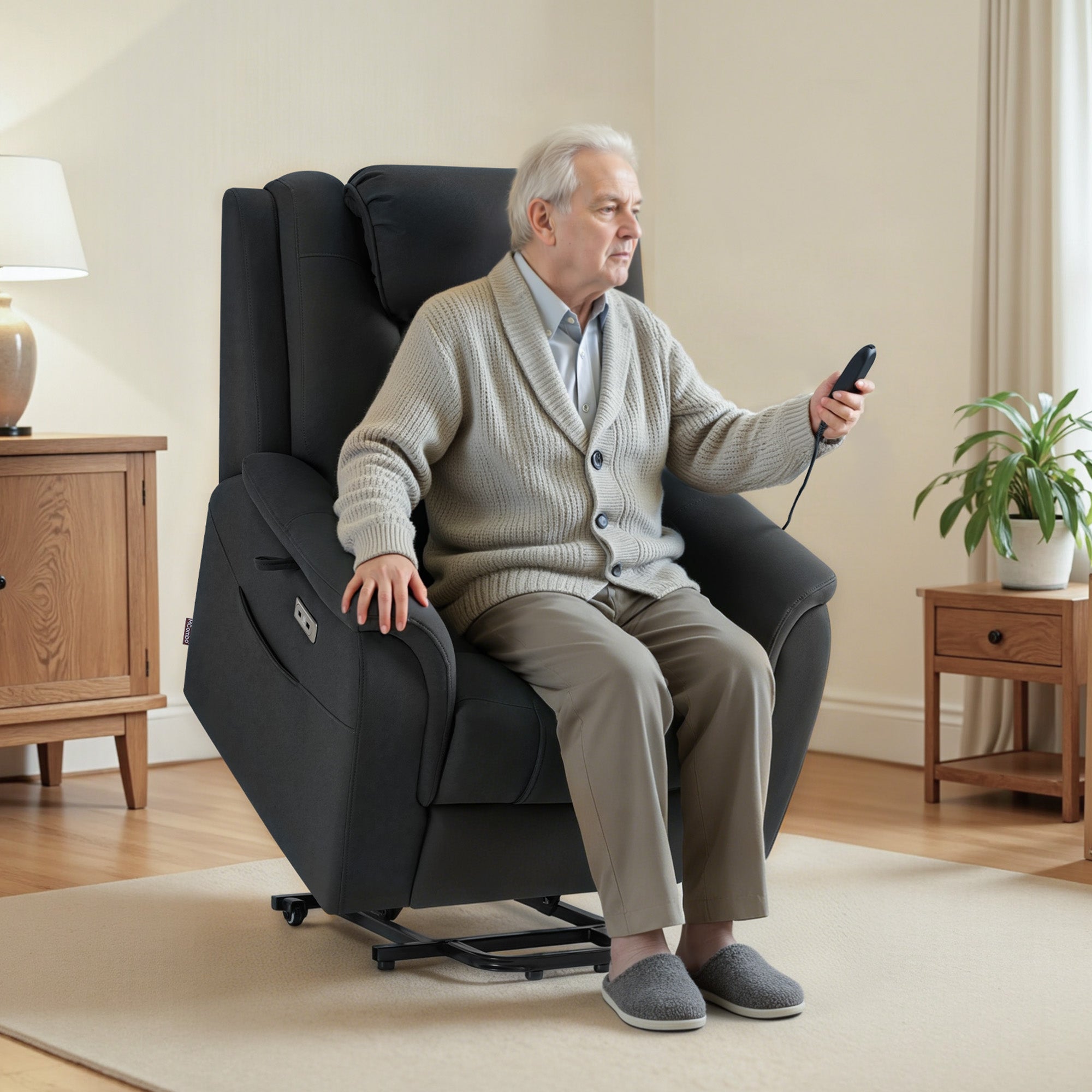 M MCombo Fernsehsessel mit Aufstehhilfe Elektrisch, 2 Rollen für Mobilität, Massage & Heizung, Verstellbare Kopfstütze, Sessel mit Aufstehhilfe 35D Vollschaum-Sitzkissen 7269