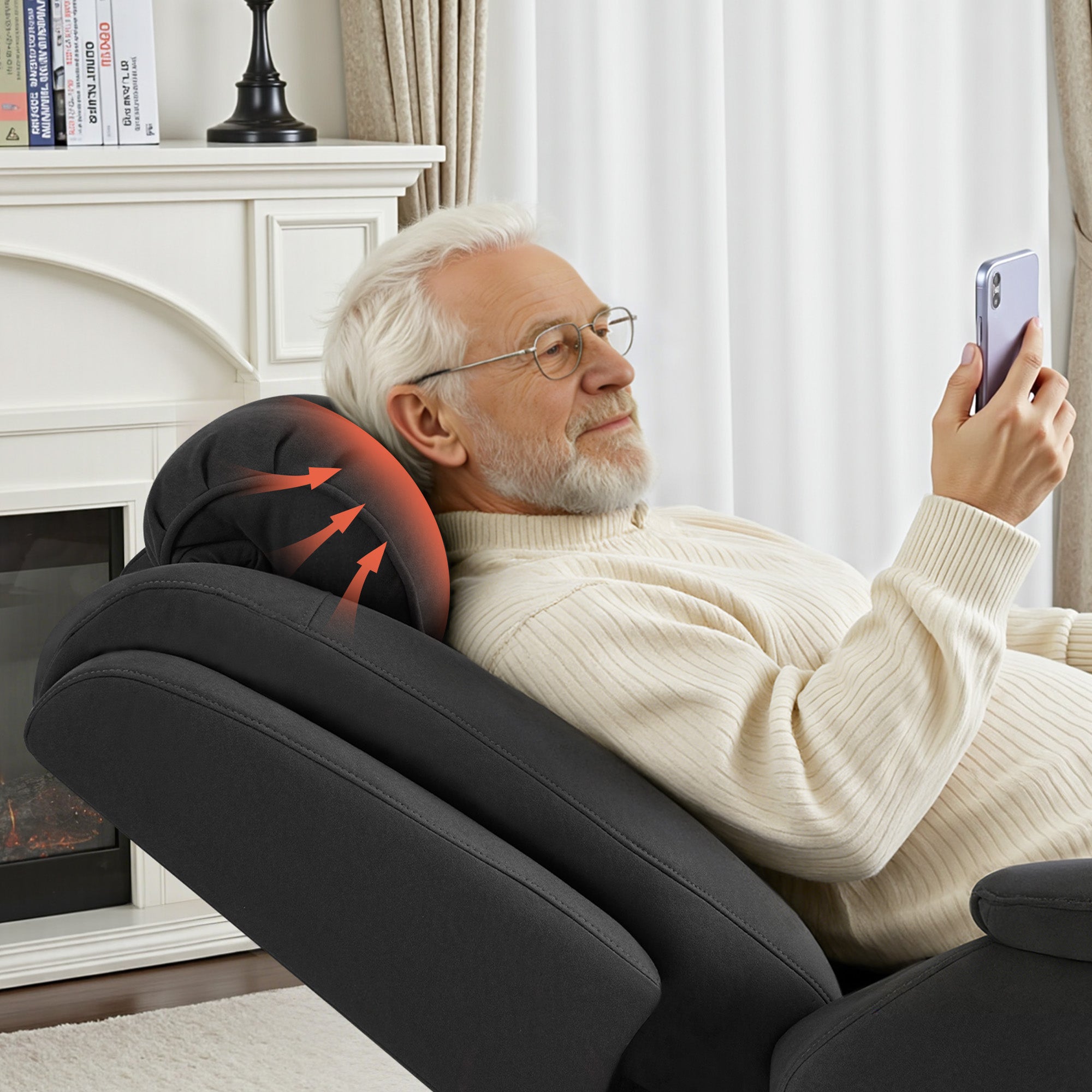 M MCombo Fernsehsessel mit Aufstehhilfe Elektrisch, 2 Rollen für Mobilität, Massage & Heizung, Verstellbare Kopfstütze, Sessel mit Aufstehhilfe 35D Vollschaum-Sitzkissen 7269