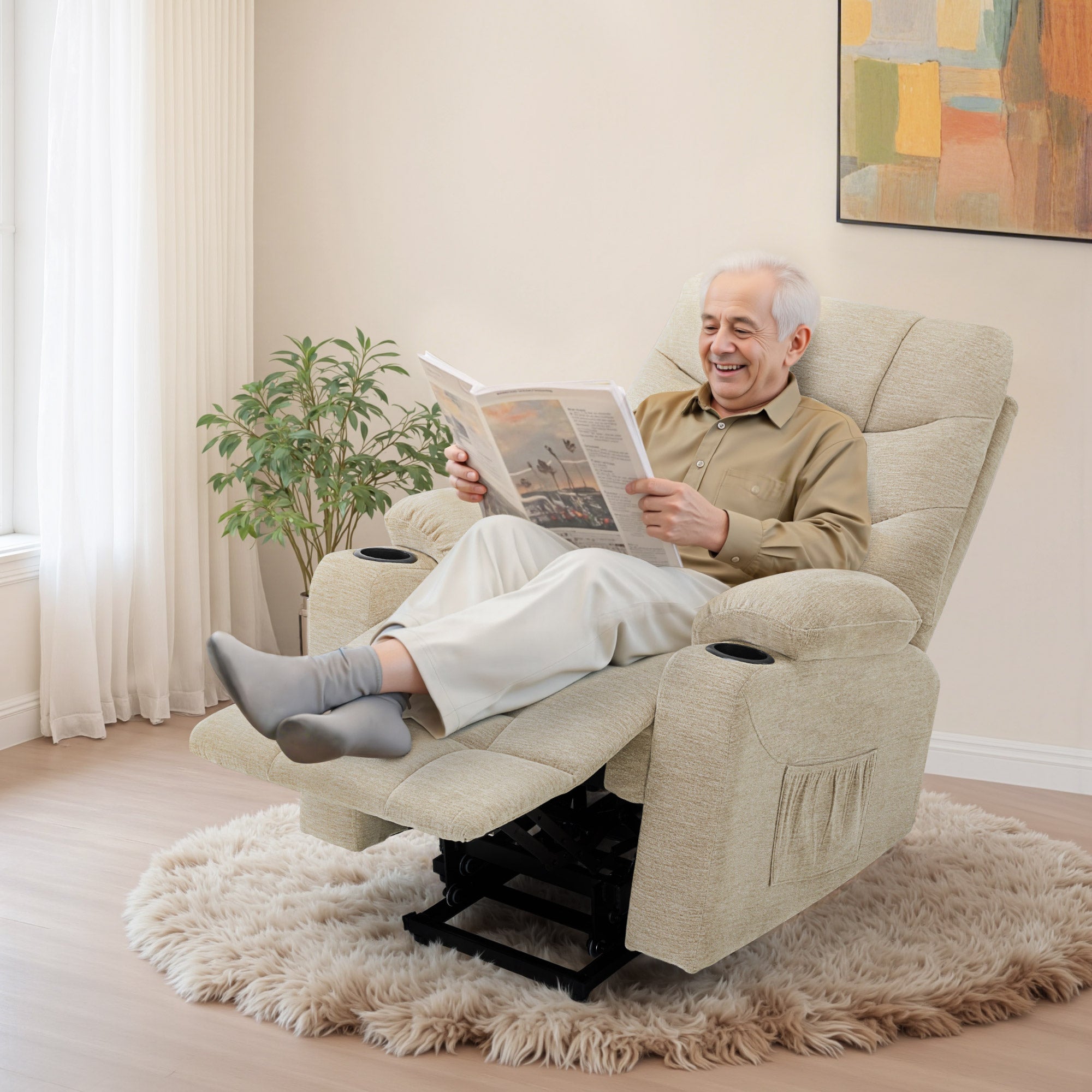 M MCombo Fernsehsessel mit Aufstehhilfe Elektrisch, Sessel mit Aufstehhilfe,  fernsehsessel mit liegefunktion bis 140°, Seniorensessel für Wohnzimmer, mit USB 7286