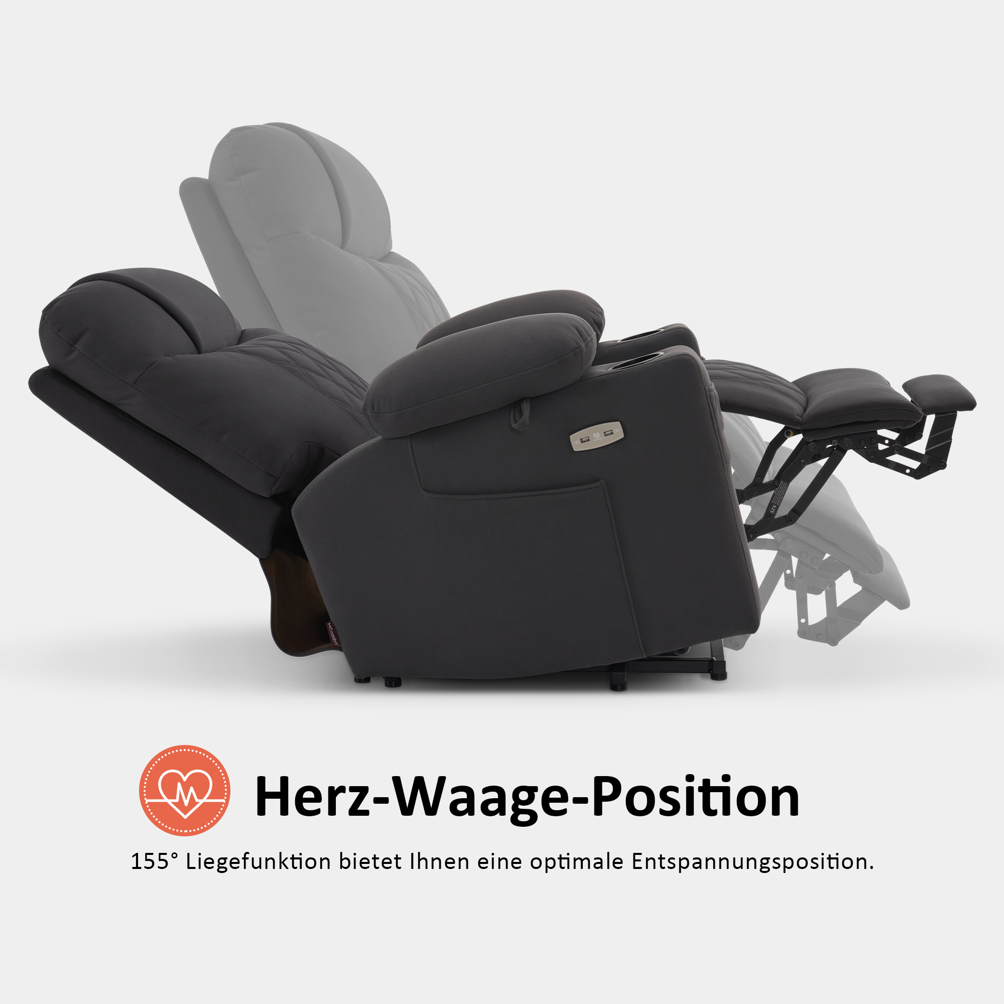 M MCombo TV chair with electric riser, recliner chair with reclining function, backrest and footrest separately adjustable, senior chair for the living room, microfiber fabric, 7501 (dark gray)