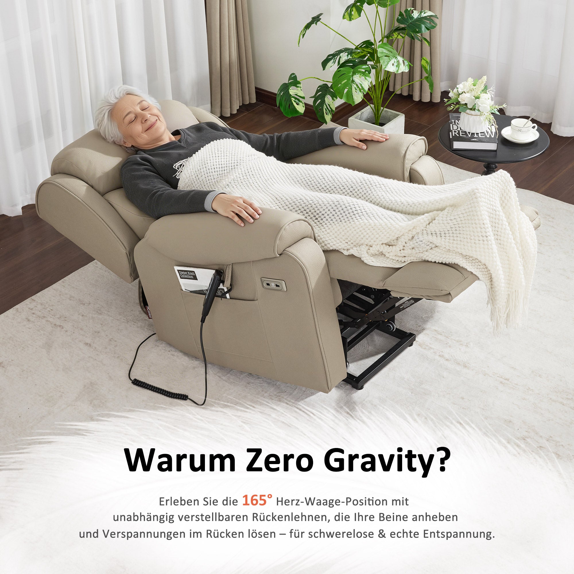 M MCombo 4-Motoren-Fernsehsessel mit Aufstehhilfe Elektrisch, Elektrische Lenden- & Kopfstütze 165°Zero-Gravity Sessel mit Aufstehhilfe, Massage & Heizung 7558
