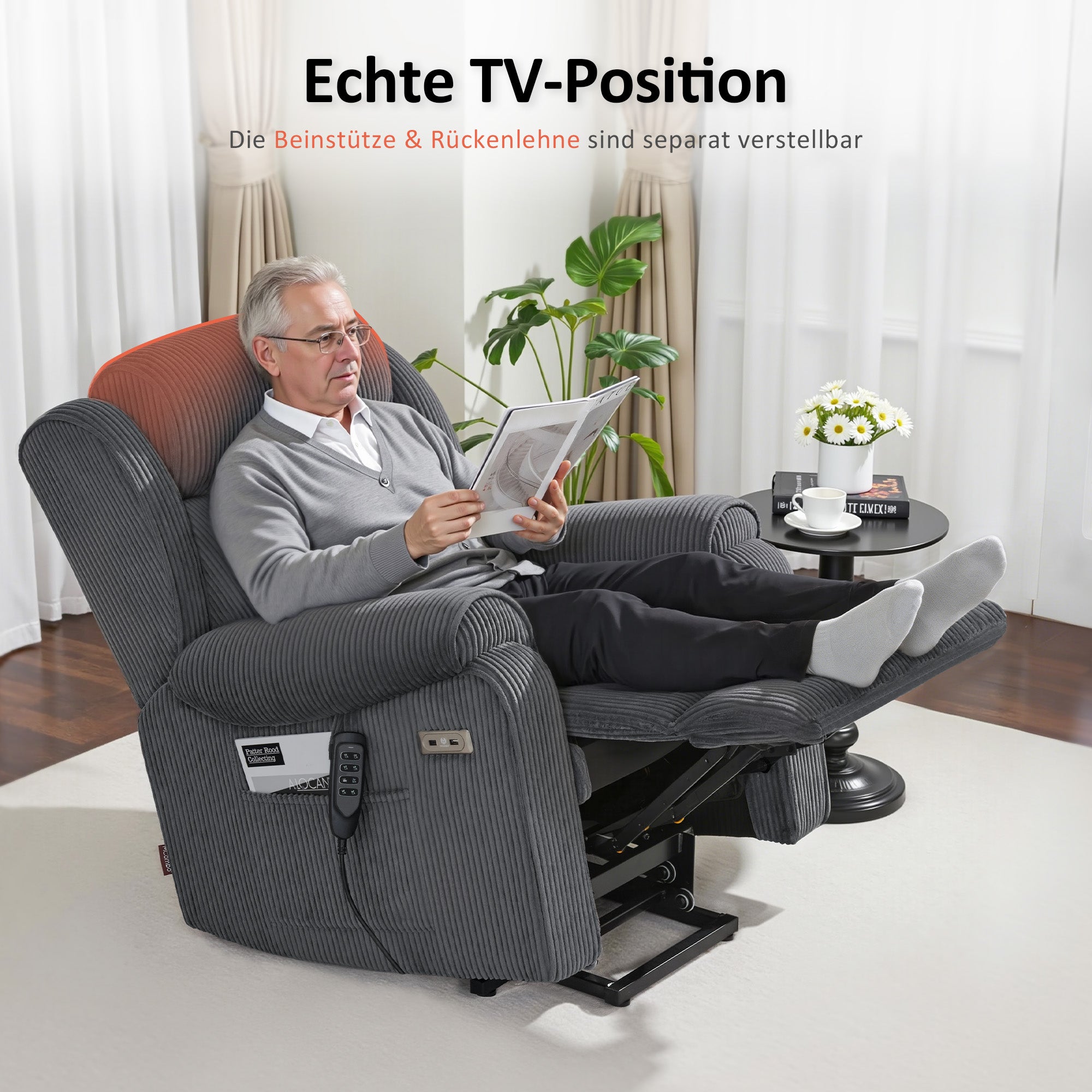 M MCombo 4-Motoren-Fernsehsessel mit Aufstehhilfe Elektrisch, Elektrische Lenden- & Kopfstütze 165°Zero-Gravity Sessel mit Aufstehhilfe, Massage & Heizung 7558