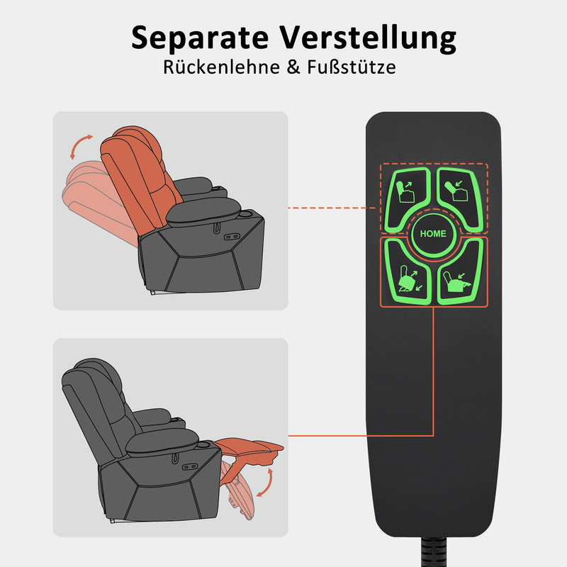 M MCombo Fernsehsessel mit Aufstehhilfe elektrisch, Relaxsessel mit Liegefunktion, Massagesessel mit Wärmefunktion, 2 Motoren, Seniorensessel für Wohnzimmer, Mikrofaser-Stoff, 7565