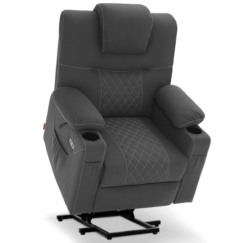 M MCombo Fernsehsessel mit Aufstehhilfe elektrisch, Relaxsessel mit Liegefunktion, Massagesessel mit Wärmefunktion, 2 Motoren, Seniorensessel für Wohnzimmer, Mikrofaser-Stoff, 7565