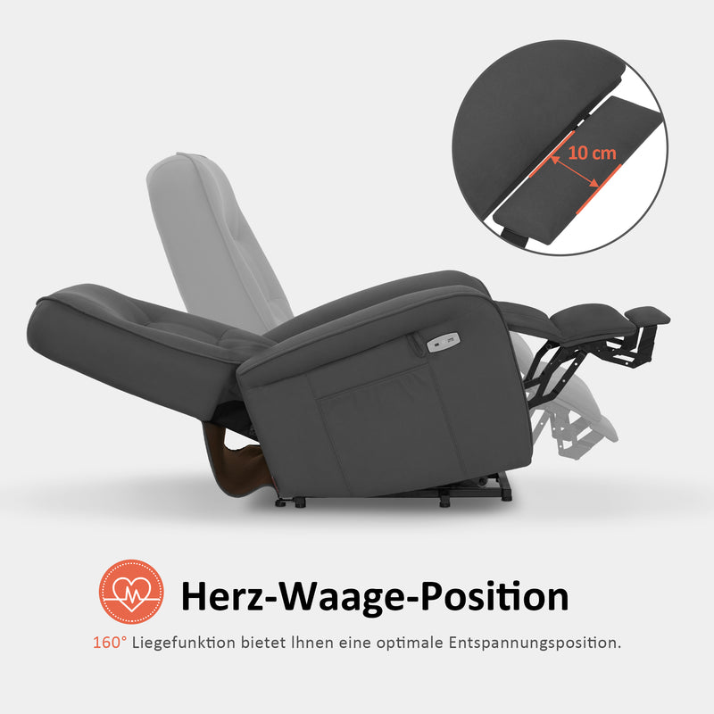M MCombo Fernsehsessel mit Aufstehhilfe Elektrisch 2 Motoren, mit Massage & Heizung, Relaxsessel mit Liegefunktion bis 160°Vollschaum-Sitzkissen 7584 (Mikrofaser, Grau)