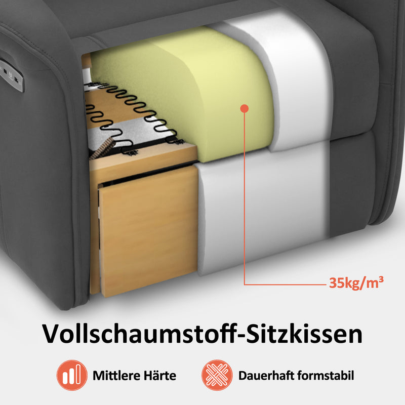 M MCombo Fernsehsessel mit Aufstehhilfe Elektrisch 2 Motoren, mit Massage & Heizung, Relaxsessel mit Liegefunktion bis 160°Vollschaum-Sitzkissen 7584 (Mikrofaser, Grau)