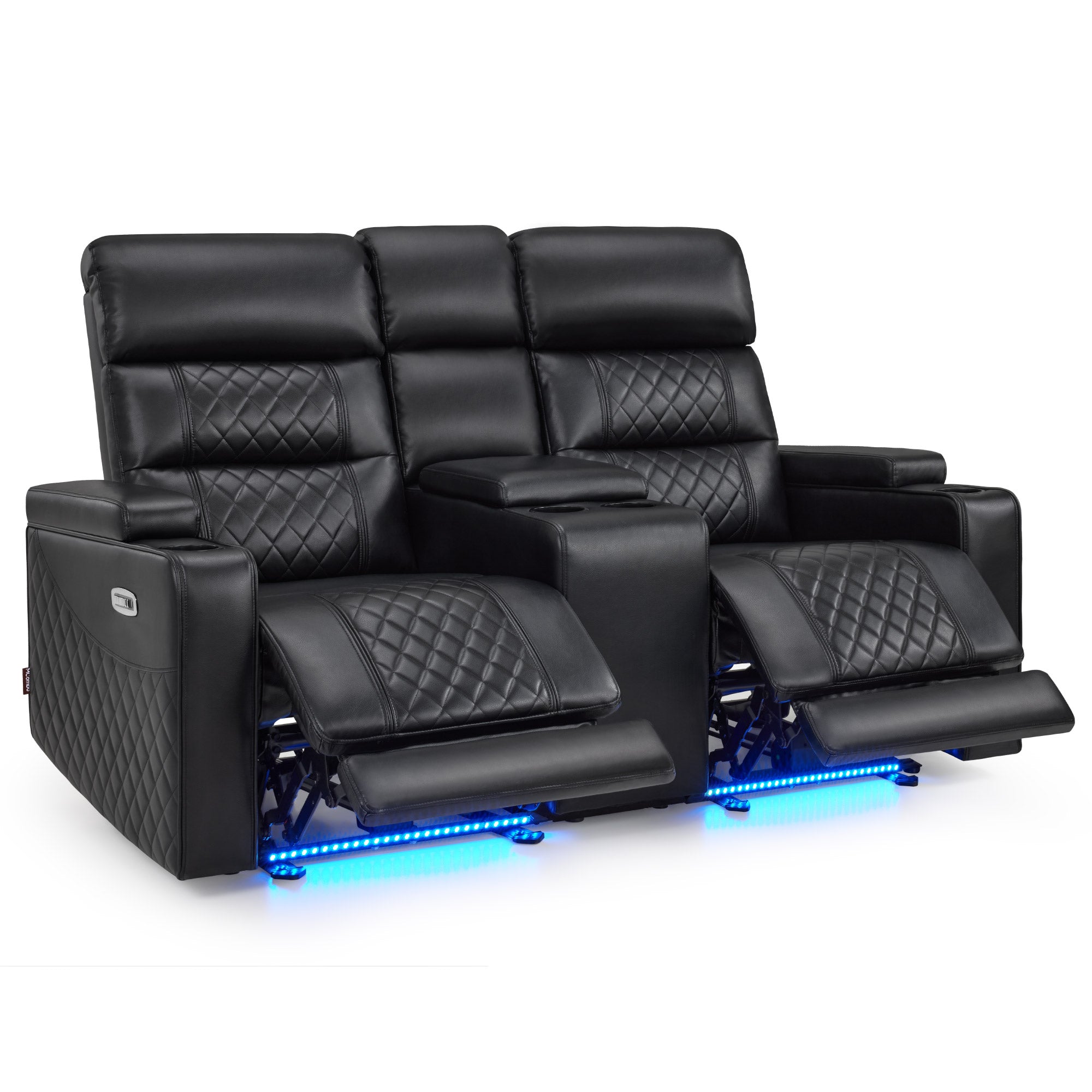 M MCombo 2-seater TV recliner, electrically adjustable, zero-gravity cinema chair with LED, adjustable headrest, 2-seater sofa with sleeping function, 35D full foam seat cushion 7705 (Black)