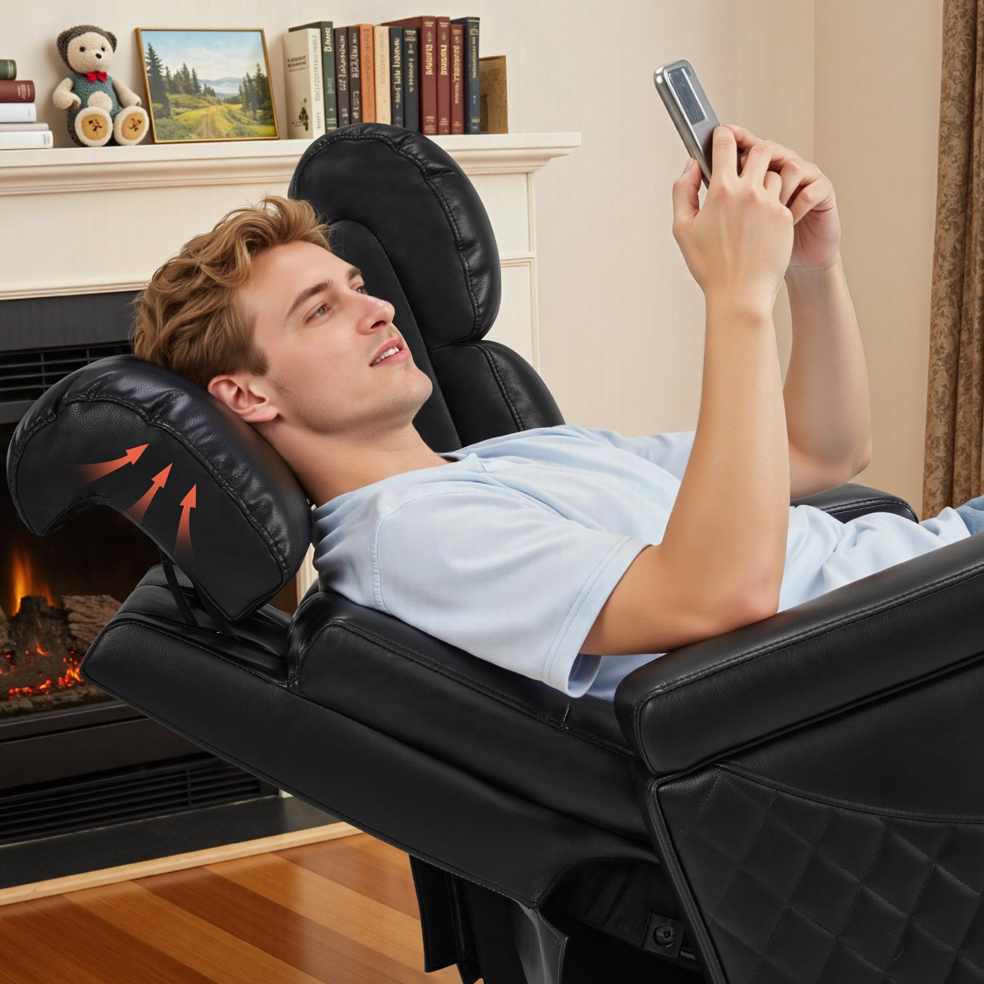 M MCombo 2-seater TV recliner, electrically adjustable, zero-gravity cinema chair with LED, adjustable headrest, 2-seater sofa with sleeping function, 35D full foam seat cushion 7705 (Black)