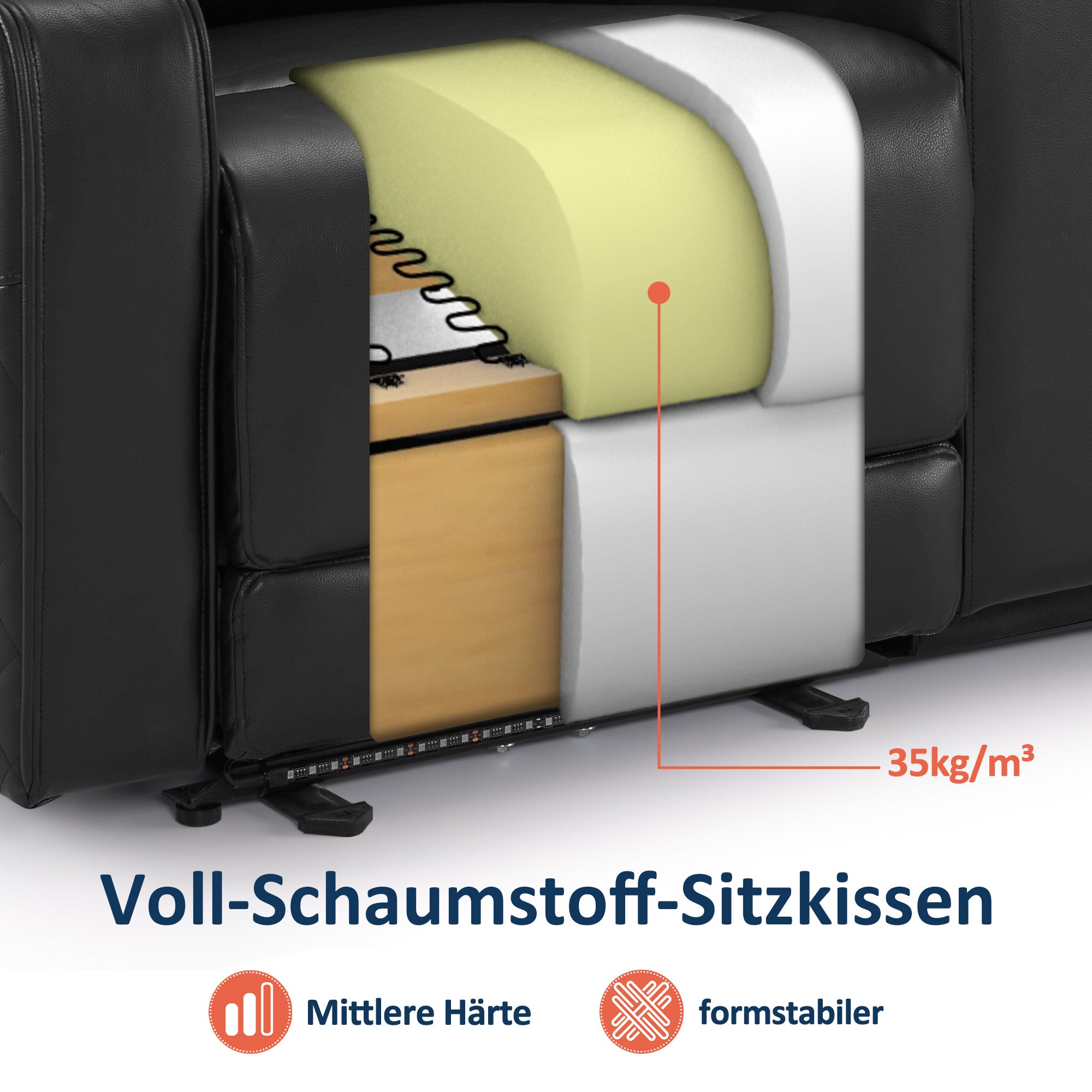 M MCombo 2-seater TV recliner, electrically adjustable, zero-gravity cinema chair with LED, adjustable headrest, 2-seater sofa with sleeping function, 35D full foam seat cushion 7705 (Black)