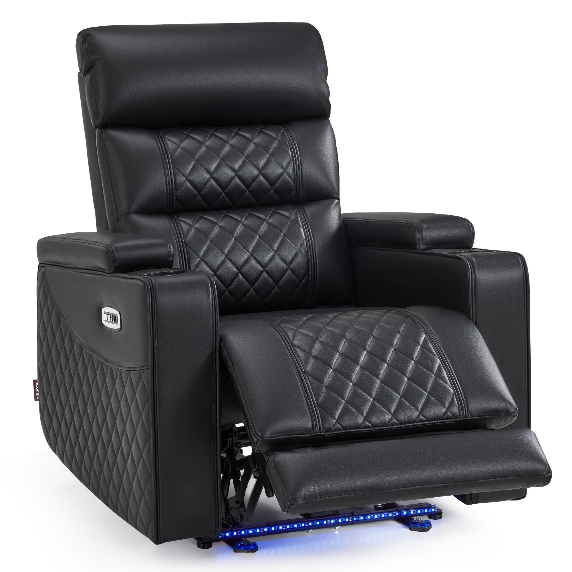 M MCombo 1-Sitzer/2-Sitzer Fernsehsessel Elektrisch Verstellbar, Zero-Gravity-Kinosessel mit LED, Verstellbare Kopfstütze, 35D Vollschaum-Sitzkissen 7759/7705 (Schwarz)