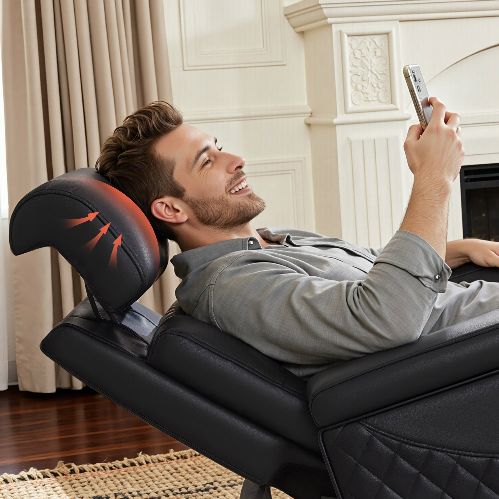 M MCombo 1-Sitzer/2-Sitzer Fernsehsessel Elektrisch Verstellbar, Zero-Gravity-Kinosessel mit LED, Verstellbare Kopfstütze, 35D Vollschaum-Sitzkissen 7759/7705 (Schwarz)