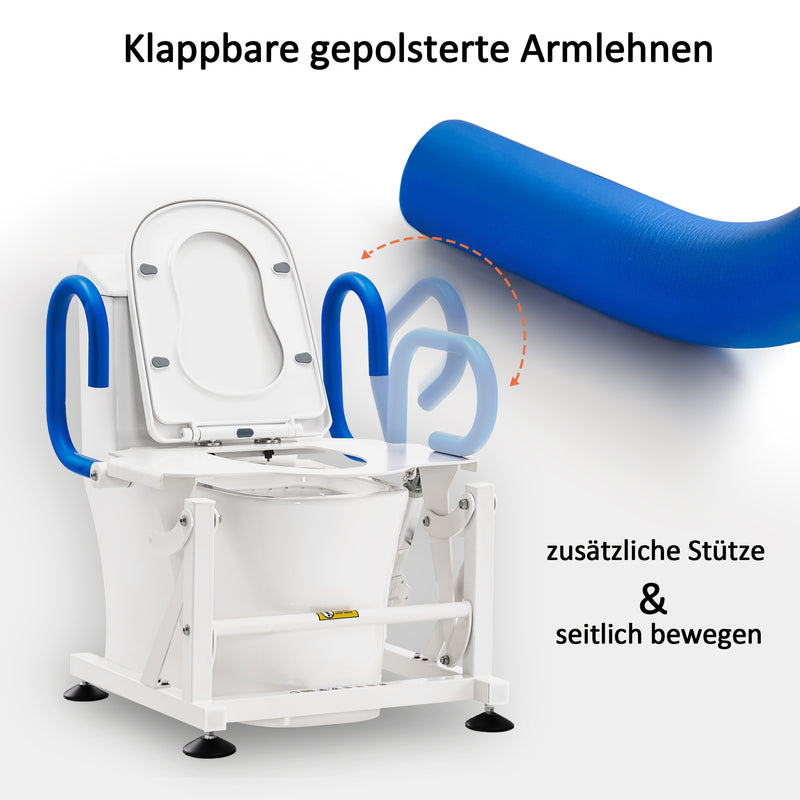 MCombo elektrisch Toilettenlift Toilettensitzerhöhung mit Armlehnen, WC-Aufstehhilfe Toilettengestell Senioren im Badezimmer, 145KG belastbar, Metall, M212W (Weiß)