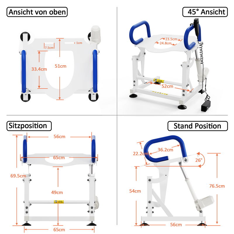 MCombo elektrisch Toilettenlift Toilettensitzerhöhung mit Armlehnen, WC-Aufstehhilfe Toilettengestell Senioren im Badezimmer, 145KG belastbar, Metall, M212W (Weiß)