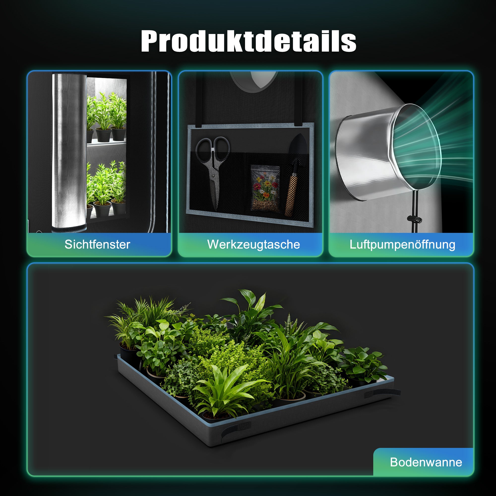 NovaGrove Grow Tent, Grow Box with 1680D robust &amp; waterproof outer layer, highly reflective aluminum inner coating, Grow Tent with large viewing window &amp; base tray, A06/A09/A12 (Black)