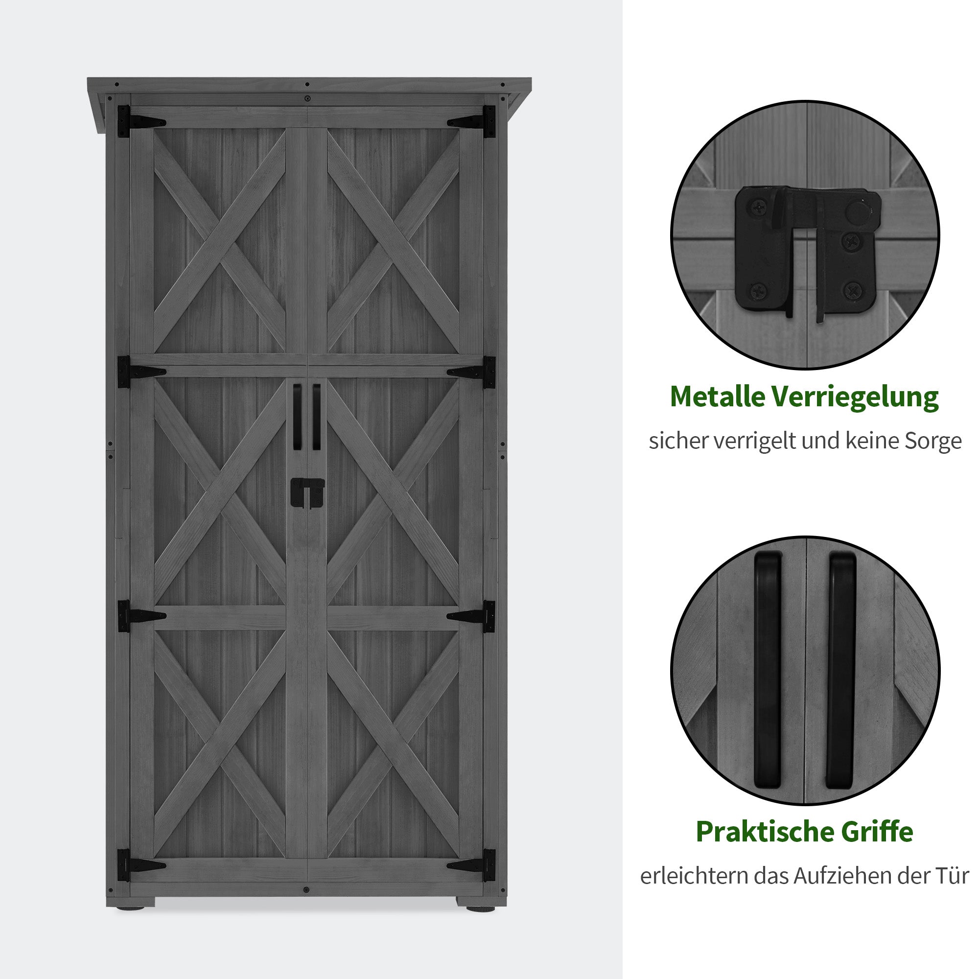 Armoire de jardin en bois M MCombo, petite maison de jardin résistante aux intempéries, abri de jardin extérieur, pour usage extérieur, balcon ou terrasse, 90×55×169cm, 0878 