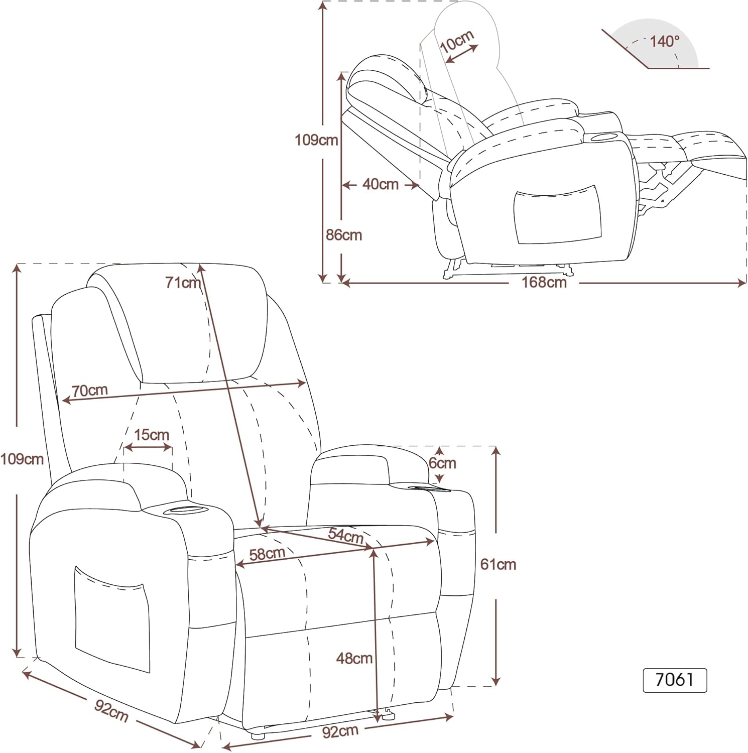MCombo electric relaxation chair, massage chair, TV chair, reclining function, vibration heating 7061