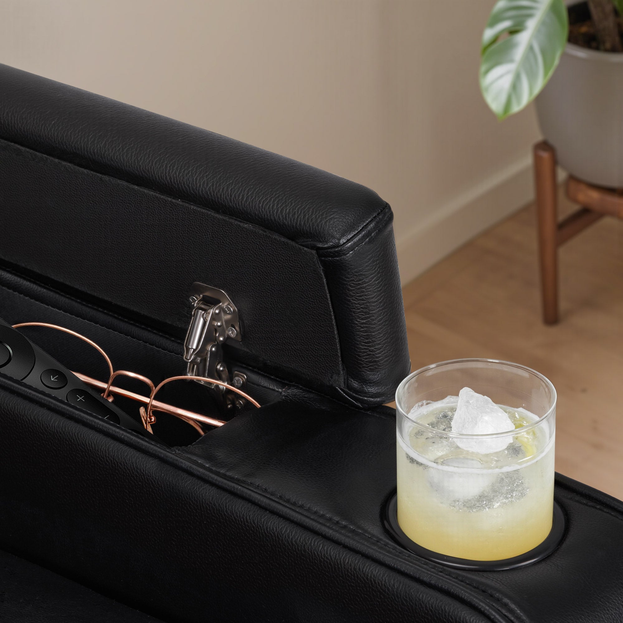 M MCombo  2 Sitzer Sofa mit Schlaffunktion, Relaxsofa 2 Sitzer mit verstellbare Kopfstütze, 2er Kinosessel mit USB & Type-C Anschlüsse, Armlehnen-Aufbewahrung & LED Beleuchtung, 7705 Schwarz