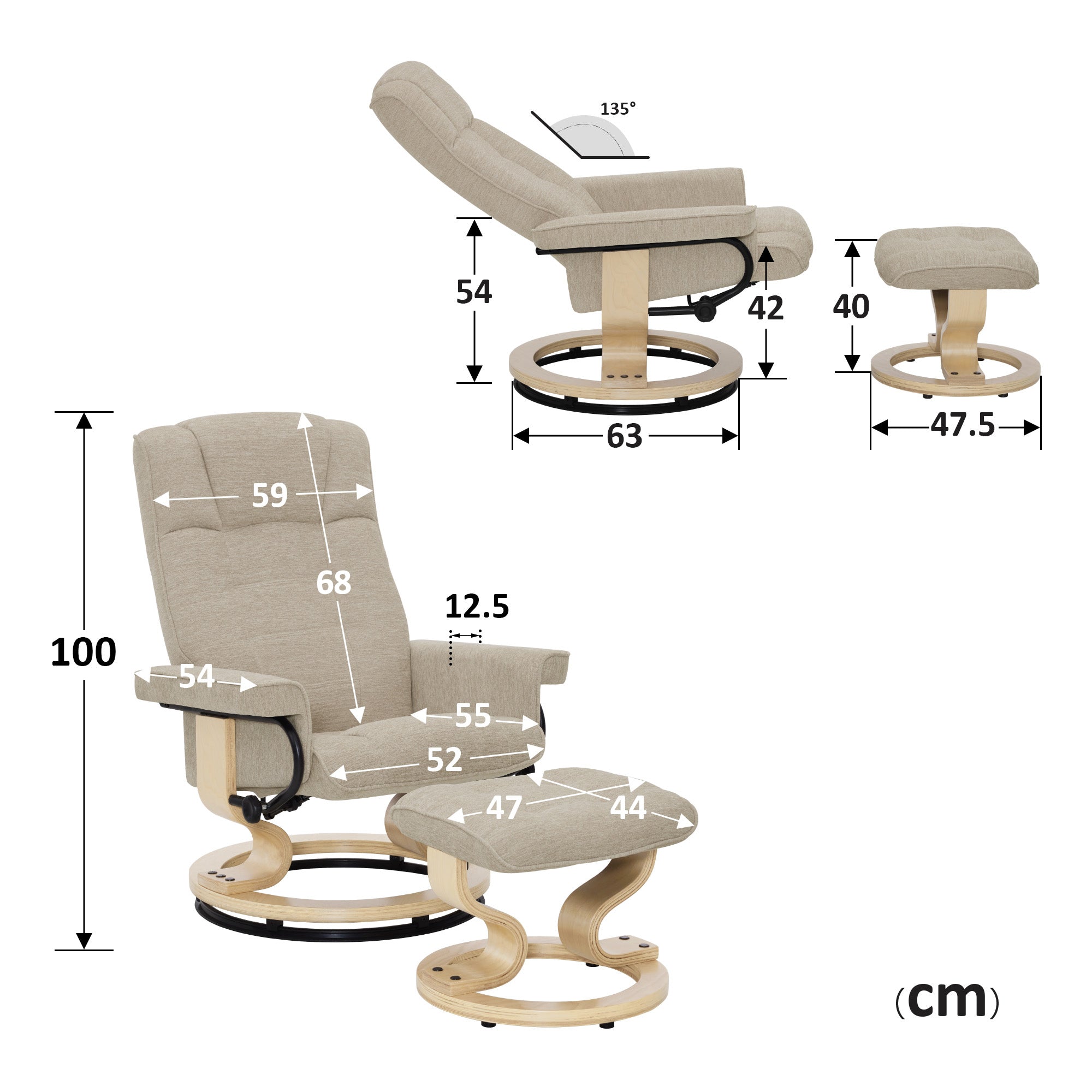 MCombo recliner chair with footstool, 360° swivel TV chair with reclining function, up to 120 kg load capacity, modern recliner chair for the living room, 9019 
