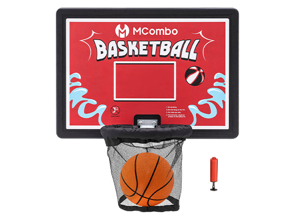 M MCombo Trampoline Basketball Hoop Outdoor, Trampoline Accessory Set, Basketball Hoop Trampoline Children, Mini Basketball Hoop for Trampoline Backboard + Basketball + Ring + Net + Ball Pump BH07 (Blue / Red) 