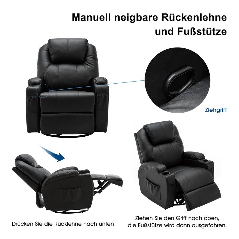 M MCombo Massagesessel Fernsehsessel Relaxsessel 7020, mit Heizung, Dreh 360° Schaukel, manuell verstellbar (Schwarz-Kunstleder/Grau-Stoff/Dunkelgrau- Mikrofaser)