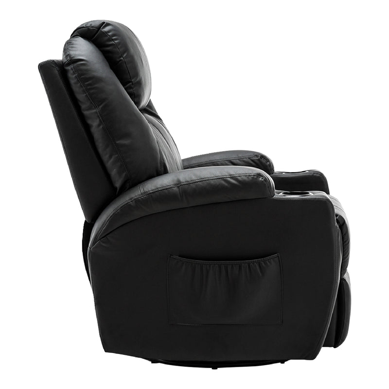 M MCombo Massagesessel Fernsehsessel Relaxsessel 7020, mit Heizung, Dreh 360° Schaukel, manuell verstellbar (Schwarz-Kunstleder/Grau-Stoff/Dunkelgrau- Mikrofaser)