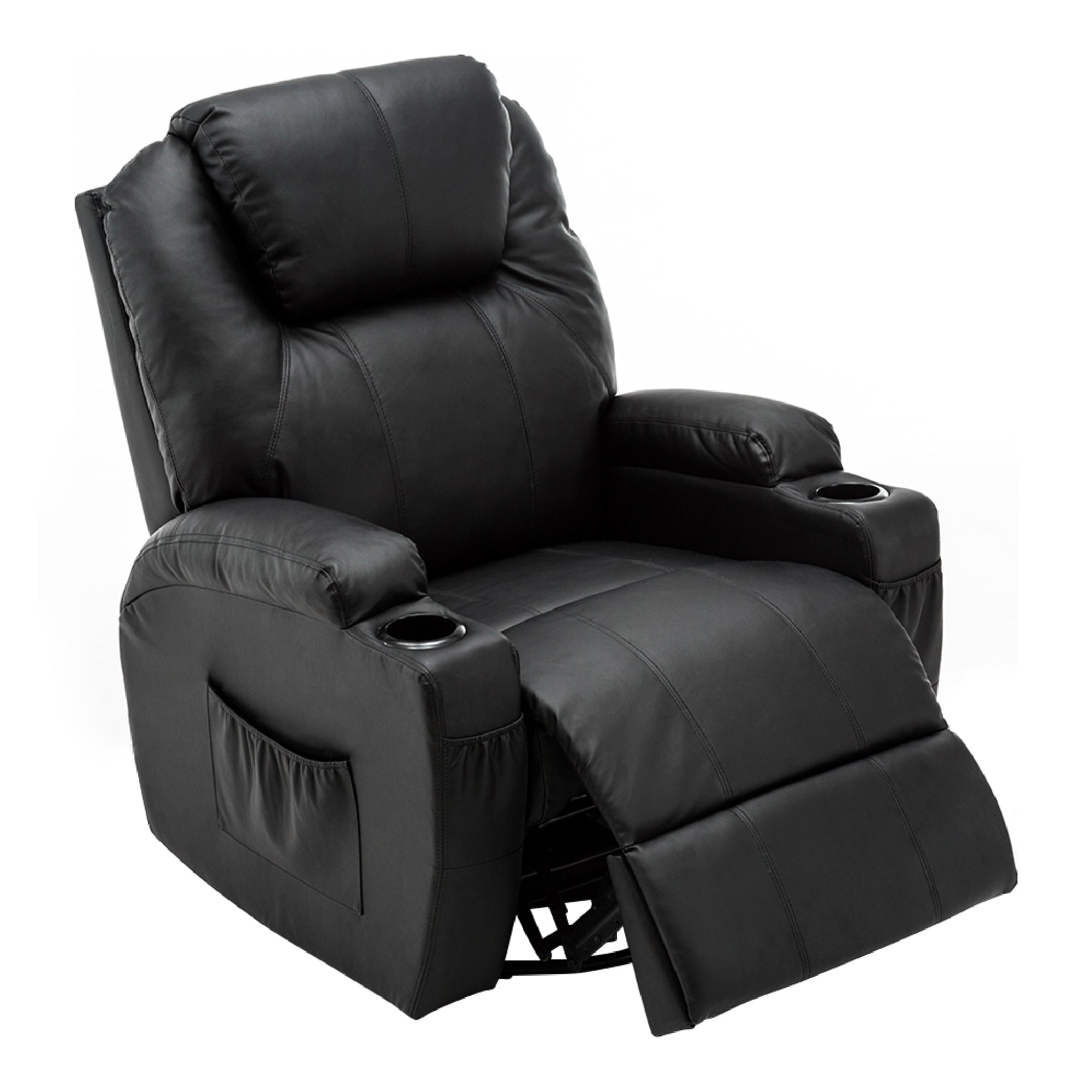 M MCombo massage chair, TV chair, relaxation chair 7020, with heating, 360° swivel swing, manually adjustable (black faux leather/grey fabric/dark gray microfibre) 
