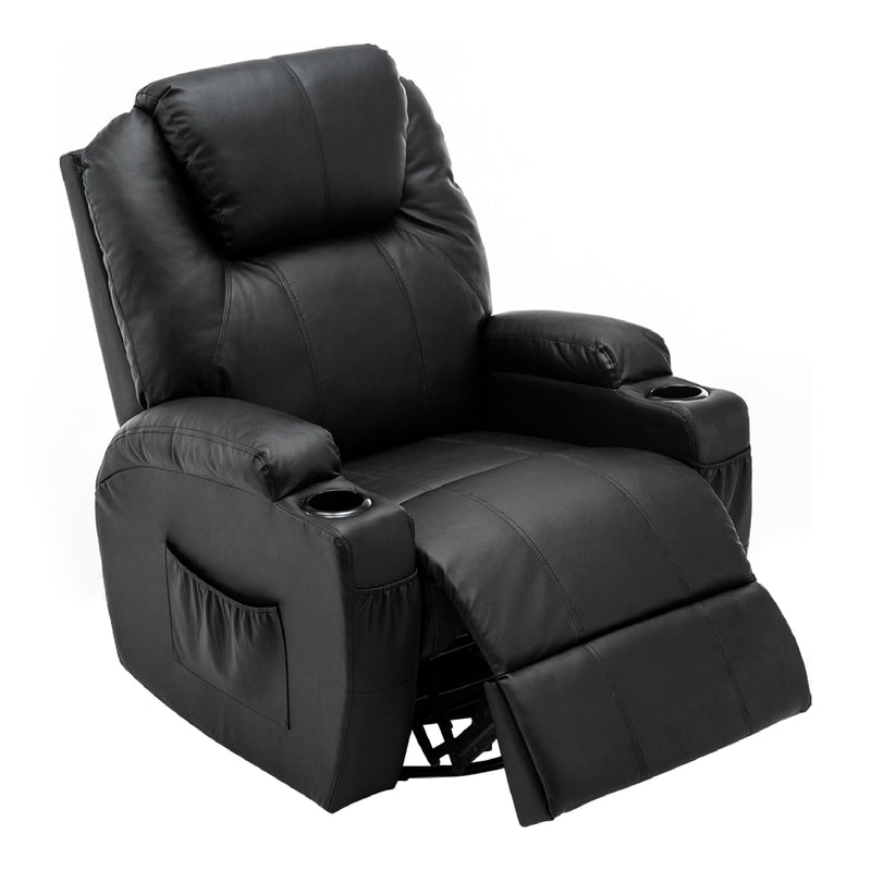 M MCombo Massagesessel Fernsehsessel Relaxsessel 7020, mit Heizung, Dreh 360° Schaukel, manuell verstellbar (Schwarz-Kunstleder/Grau-Stoff/Dunkelgrau- Mikrofaser)