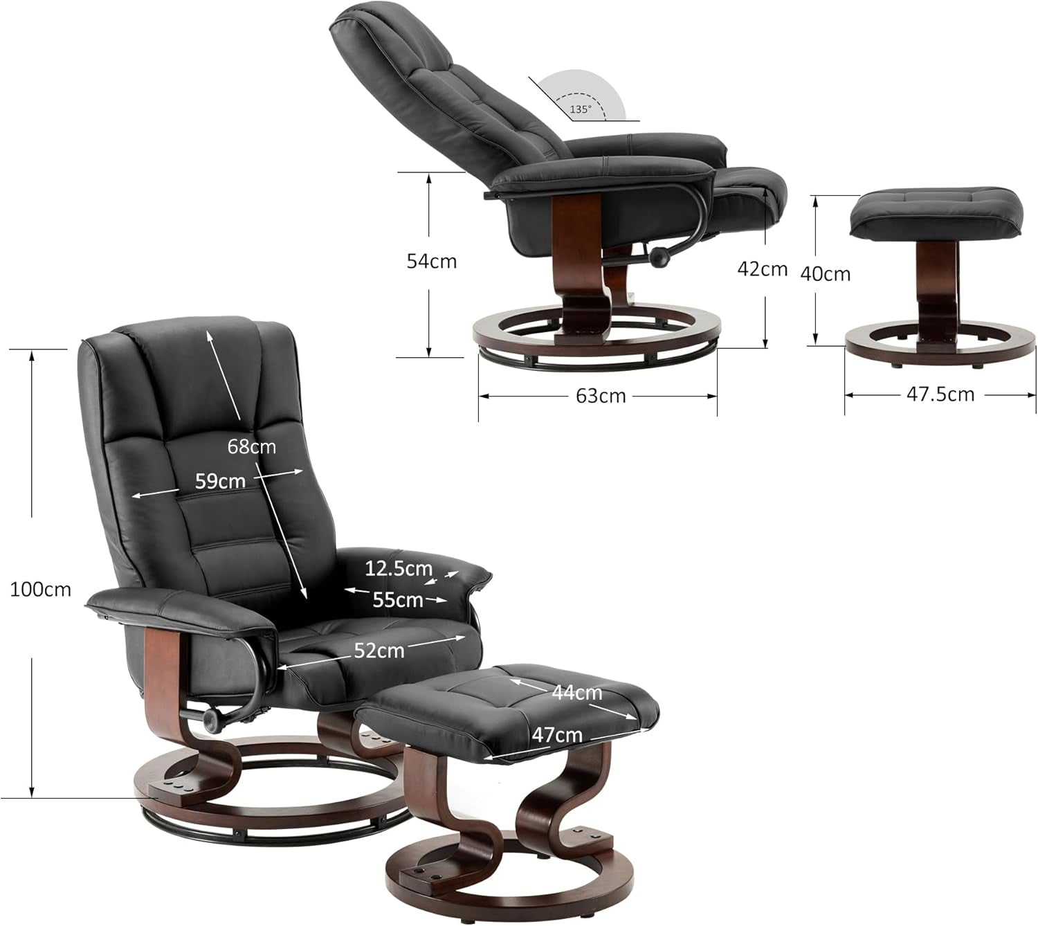 MCombo recliner chair with footstool, 360° swivel TV chair with reclining function, up to 120 kg load capacity, modern recliner chair for the living room, 9019 