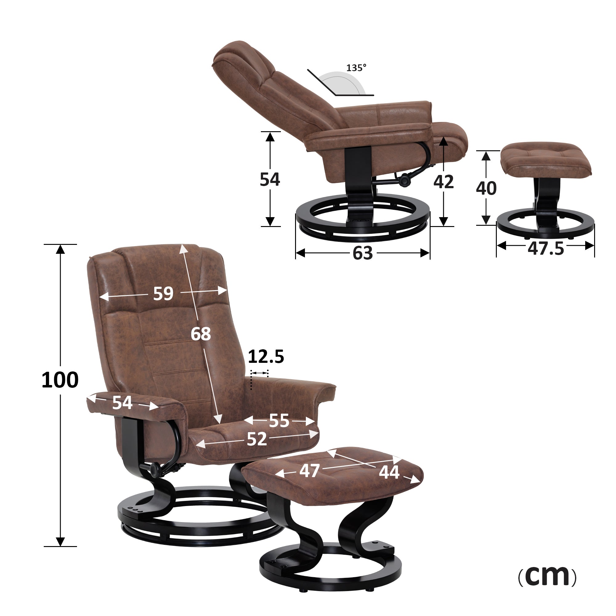 MCombo recliner chair with footstool, 360° swivel TV chair with reclining function, up to 120 kg load capacity, modern recliner chair for the living room, 9019 