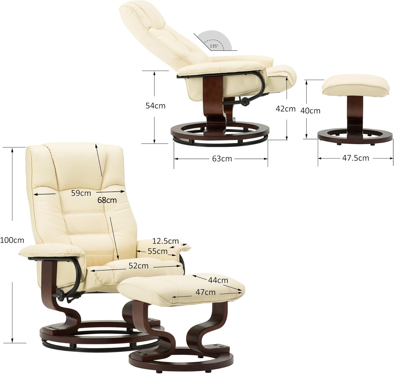 MCombo recliner chair with footstool, 360° swivel TV chair with reclining function, up to 120 kg load capacity, modern recliner chair for the living room, 9019 