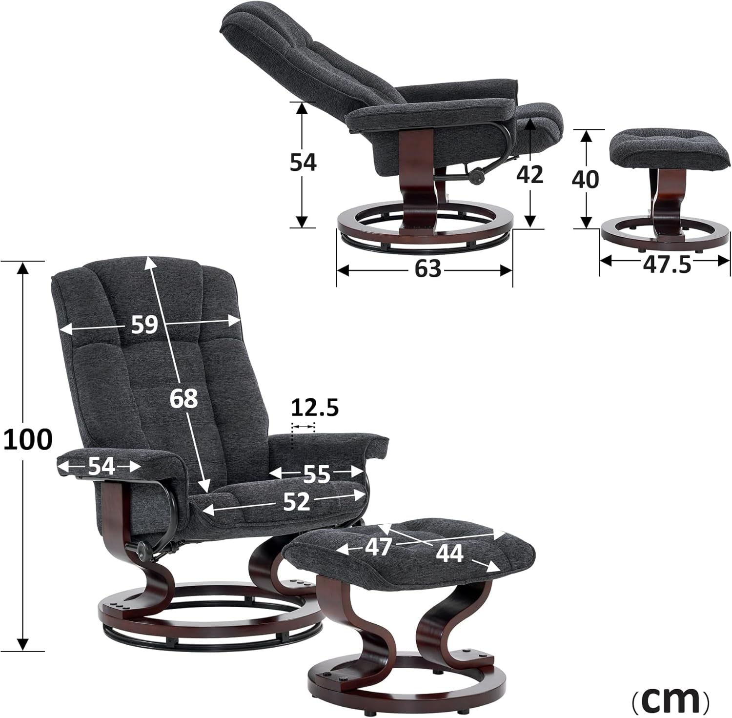 MCombo recliner chair with footstool, 360° swivel TV chair with reclining function, up to 120 kg load capacity, modern recliner chair for the living room, 9019 