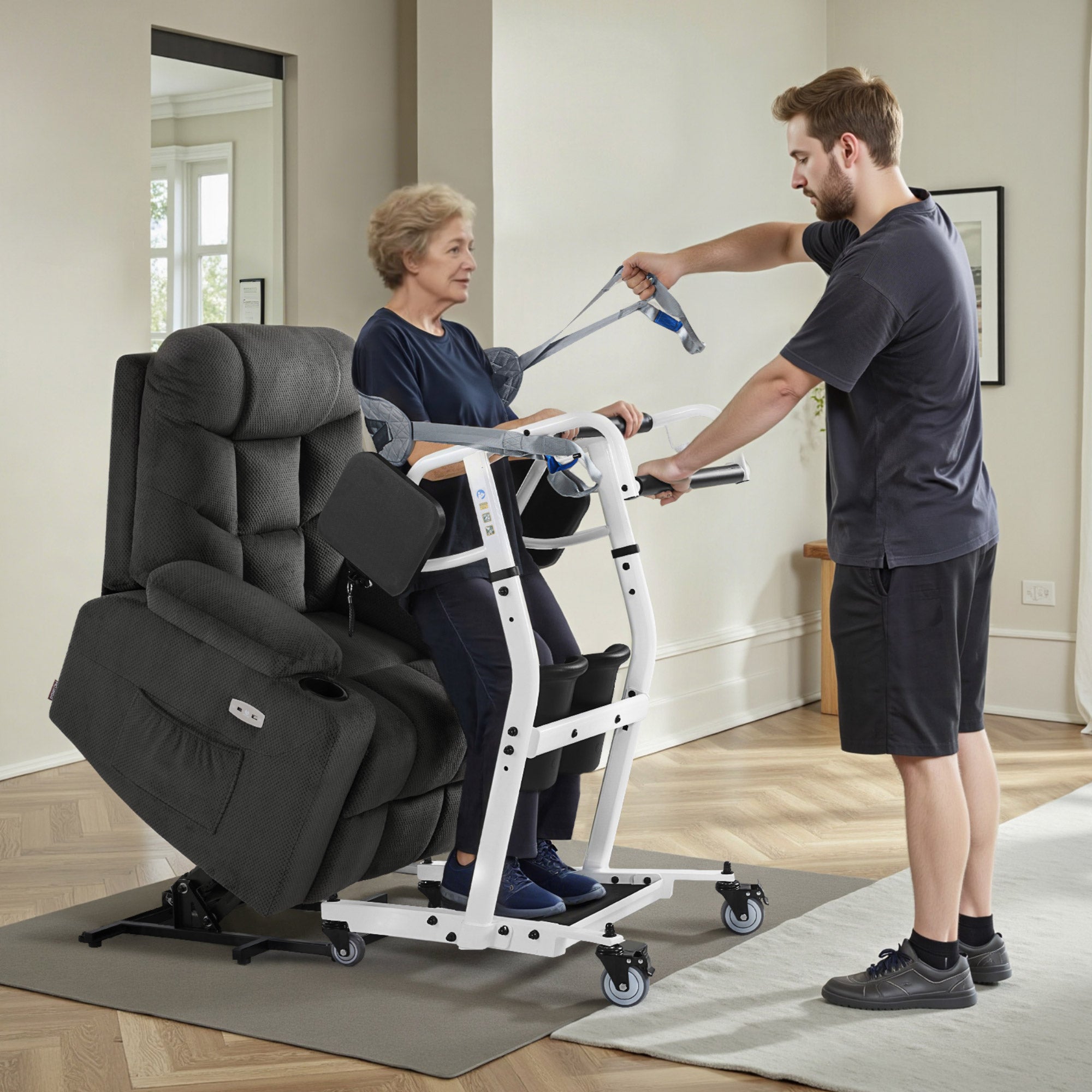 M MCombo Patient Lifter Standing Aid Bed Seniors, Care &amp; Aids Transfer Aid 180KG, Walking Aid Wheelchair 86*64*118 CM, STA446