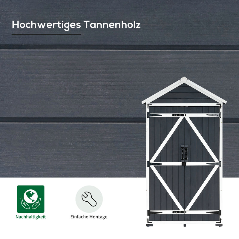 MCombo Gartenschrank Geräteschuppen Werkzeugschrank Outdoor-Schrank Gartenbox mit Satteldach aus Holz Grau/Natur 1000