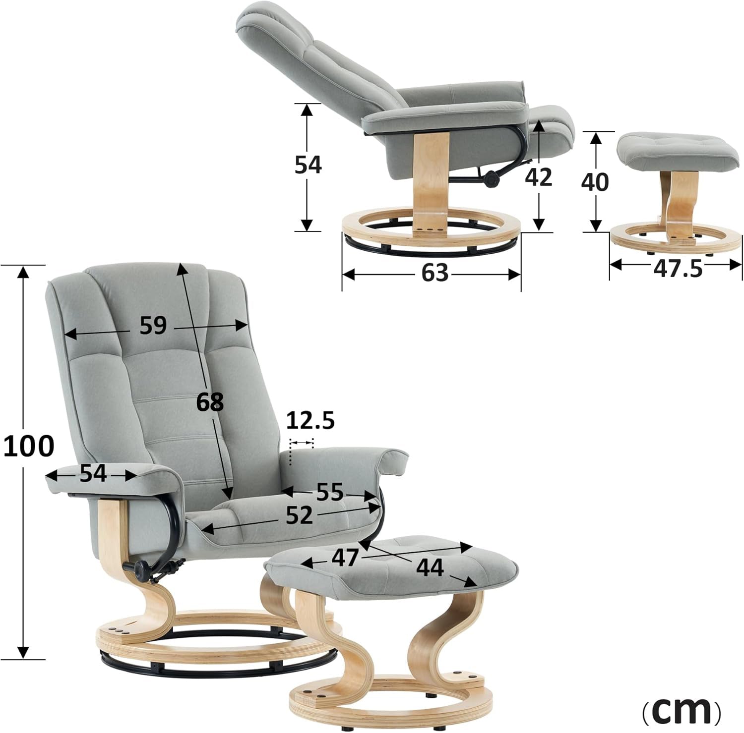 MCombo recliner chair with footstool, 360° swivel TV chair with reclining function, up to 120 kg load capacity, modern recliner chair for the living room, 9019 