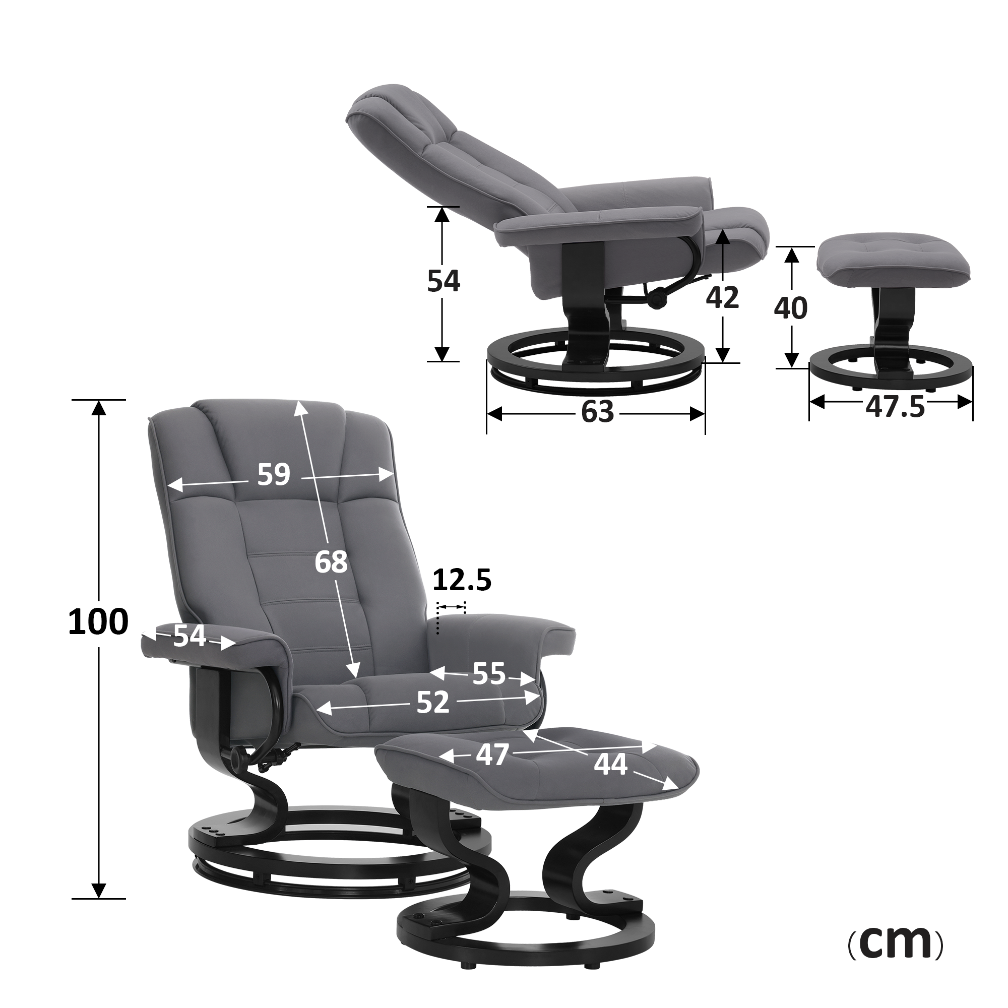 MCombo recliner chair with footstool, 360° swivel TV chair with reclining function, up to 120 kg load capacity, modern recliner chair for the living room, 9019 