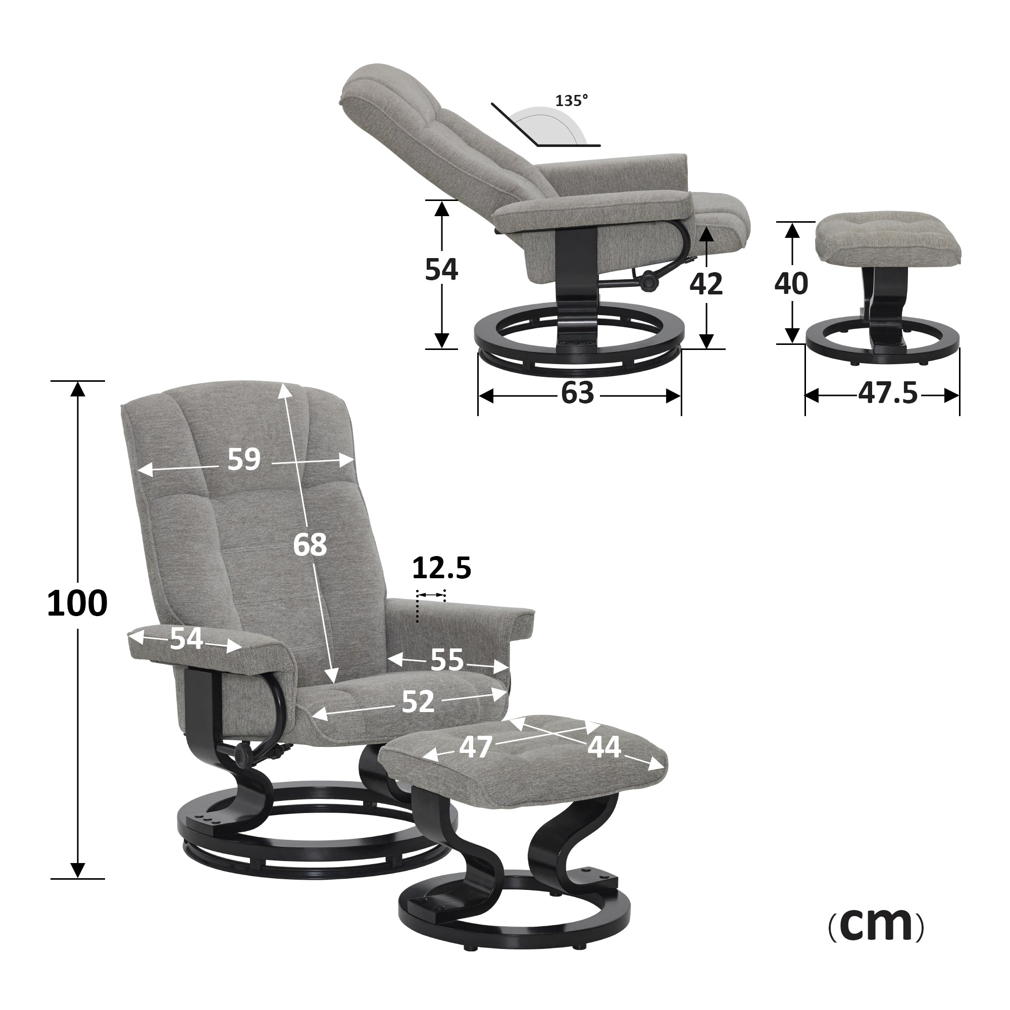MCombo recliner chair with footstool, 360° swivel TV chair with reclining function, up to 120 kg load capacity, modern recliner chair for the living room, 9019 
