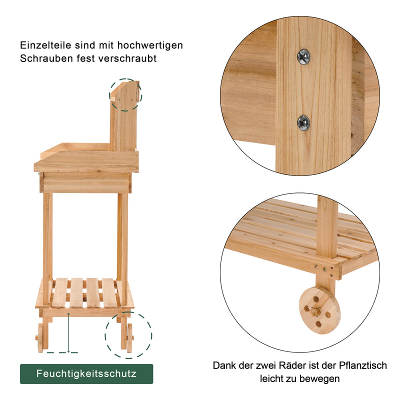 MCombo Pflanztisch Gartentisch Blumentisch mit Räder Becken Wetterfest Holz 0416