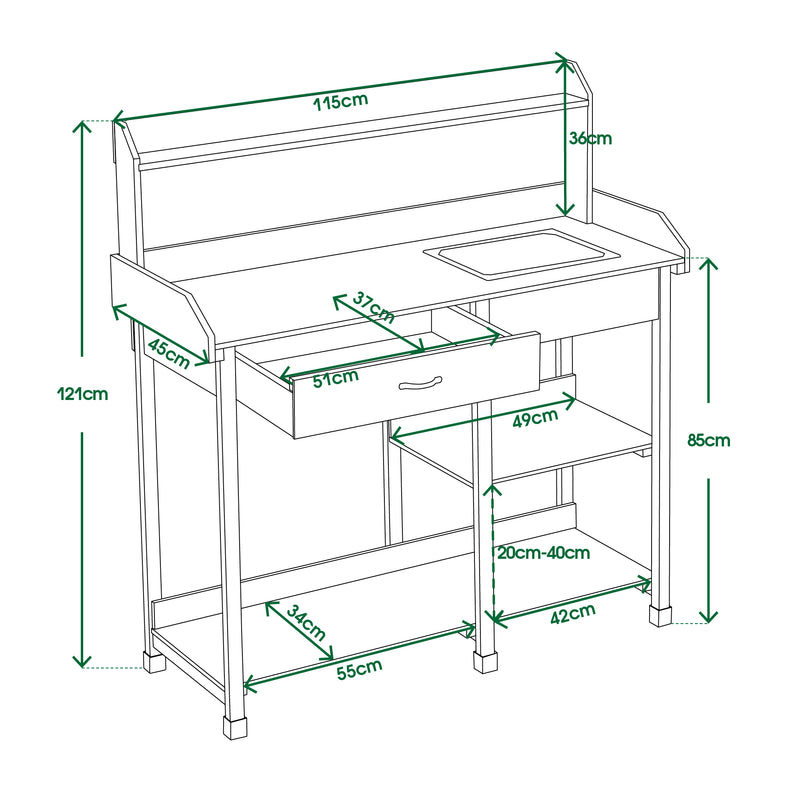 MCombo Pflanztisch Gärtnertisch Blumentisch mit Waschbecken Ablage Holz 0458