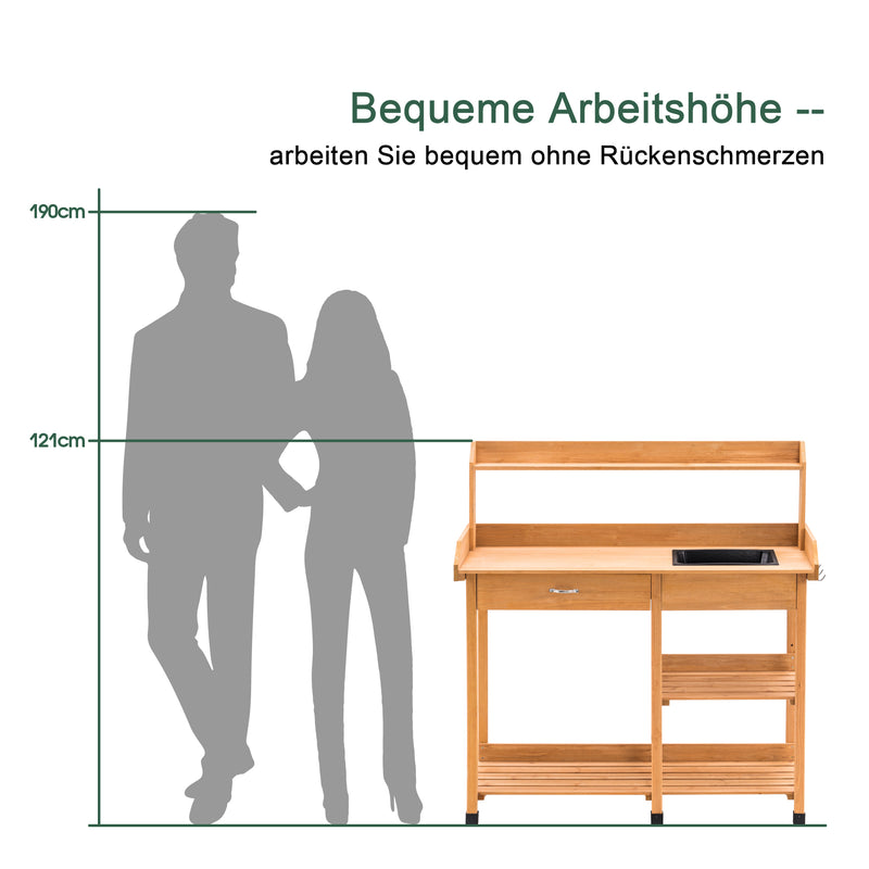 MCombo Pflanztisch Gärtnertisch Blumentisch mit Waschbecken Ablage Holz 0458